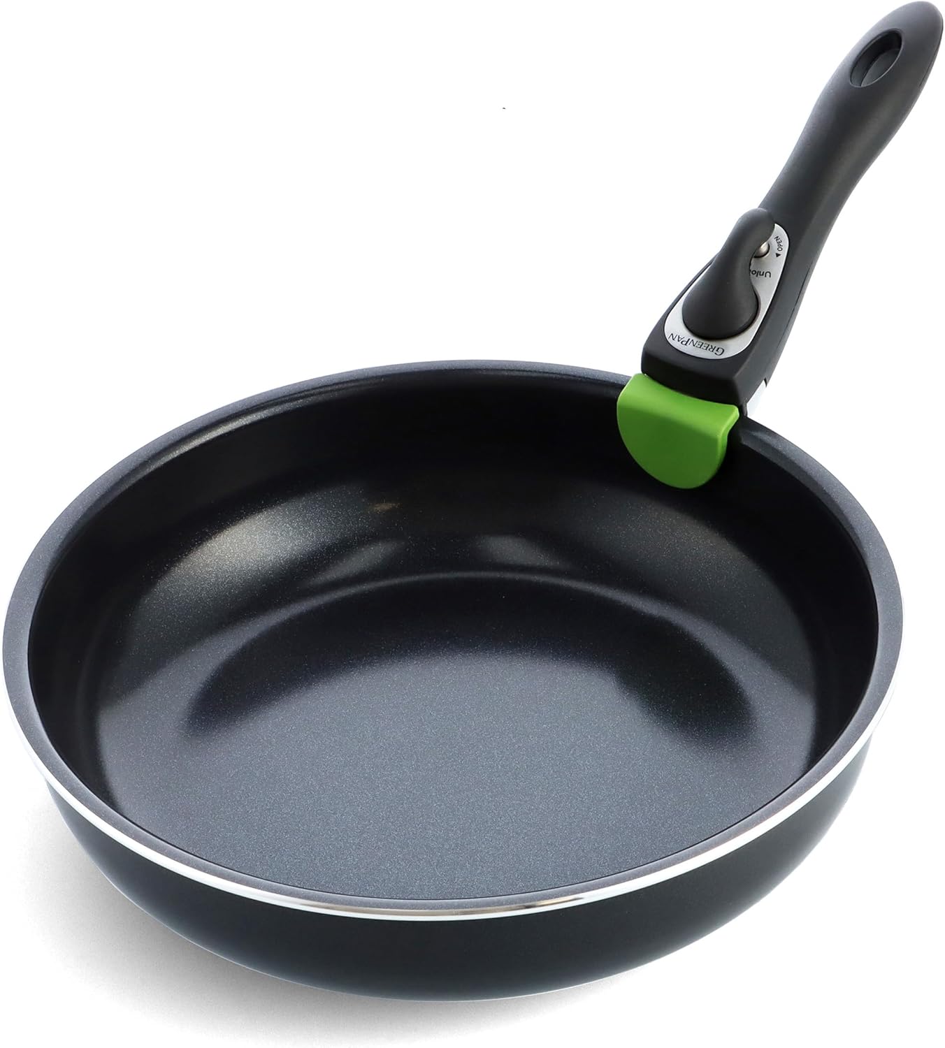 GreenPan Clip Series 10 Frying Pan Skillet with Detachable Handle, Aluminum, Healthy Ceramic Nonstick Coating, Induction, Dishwasher Safe, PFAS-Free, Black