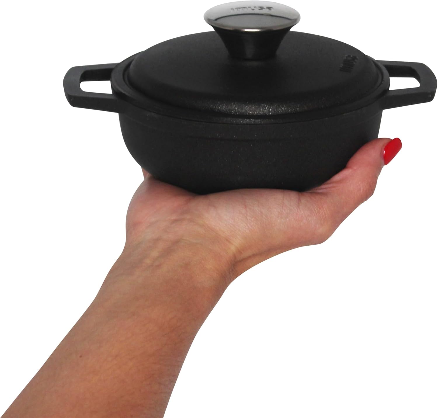 IMUSA Traditional Colombian Mini Nonstick Caldero (Dutch Oven) for Cooking and Serving, 0.7 Quart, Silver,Black