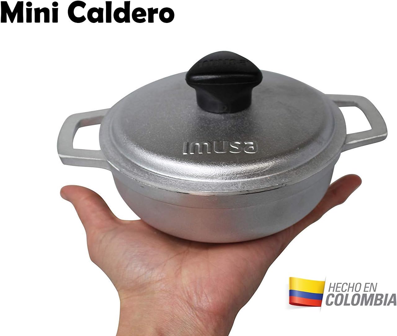 IMUSA USA 0.7Qt Traditional Colombian Mini Caldero (Dutch Oven) for Cooking and Serving, 0.7 Quart, Silver