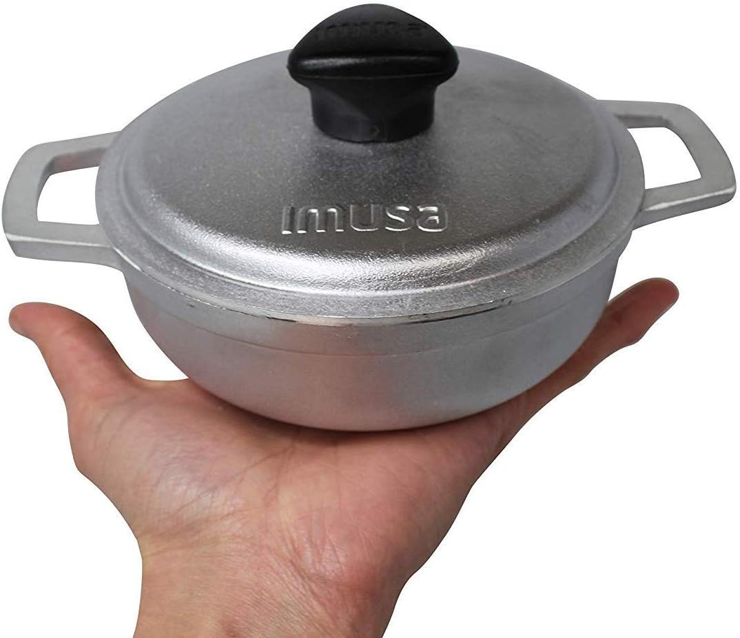 IMUSA USA 0.7Qt Traditional Colombian Mini Caldero (Dutch Oven) for Cooking and Serving, 0.7 Quart, Silver