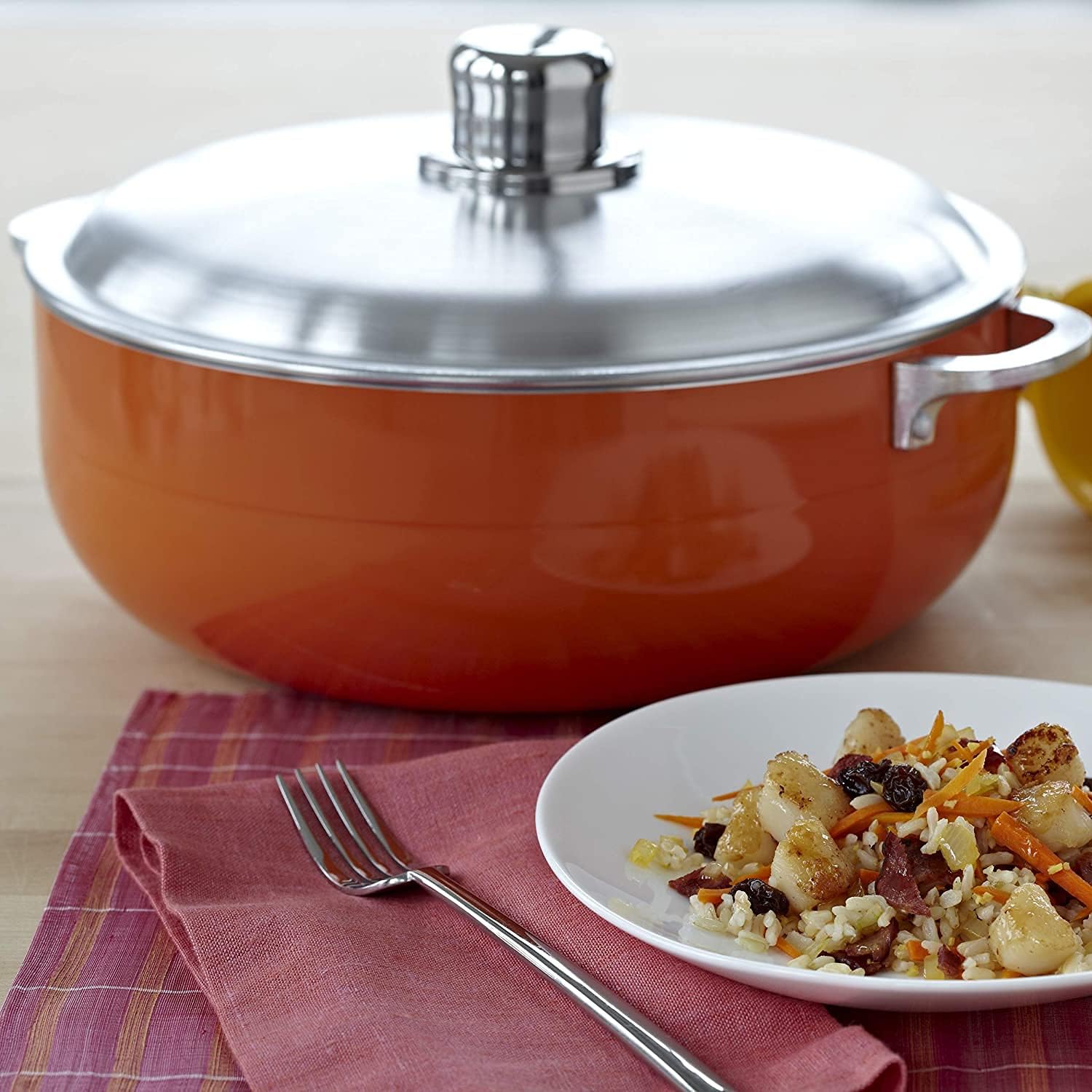 IMUSA USA 2 Piece Orange Caldero (Dutch Oven Set) with Aluminum Lid 4.4Qt, 6.9Qt