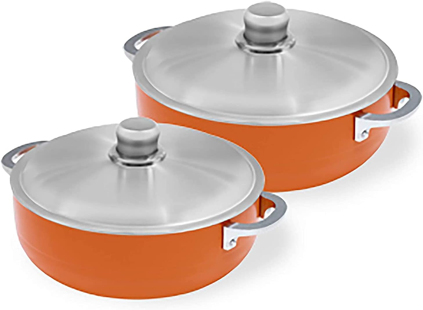 IMUSA USA 2 Piece Orange Caldero (Dutch Oven Set) with Aluminum Lid 4.4Qt, 6.9Qt