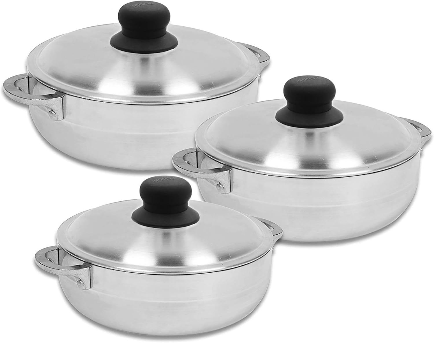 IMUSA USA 3 Piece Natural Aluminum Caldero Set (1.6/3.2/4.6 Quart), Silver