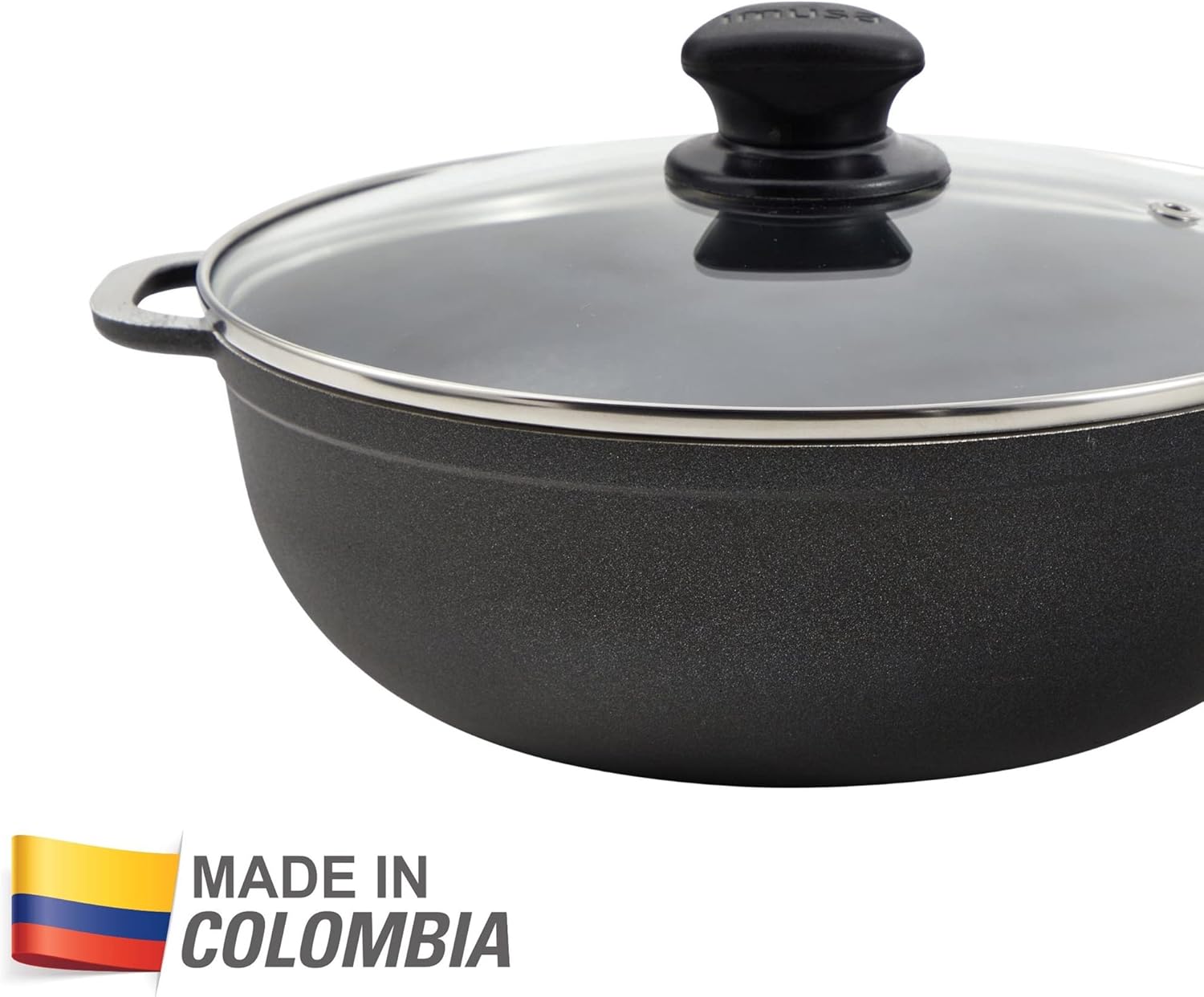 IMUSA USA Black 3.5Qt Nonstick Caldero with Glass Lid and Steam Vent (Dutch Oven), 3.5-Quarts