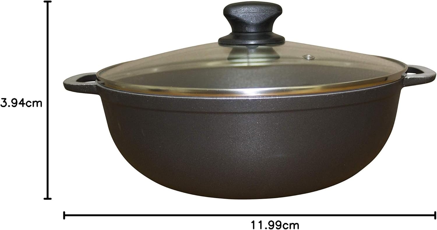 IMUSA USA Black 3.5Qt Nonstick Caldero with Glass Lid and Steam Vent (Dutch Oven), 3.5-Quarts