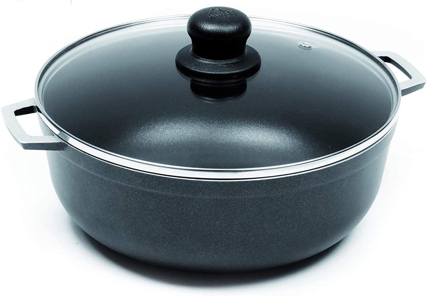 IMUSA USA Black 3.5Qt Nonstick Caldero with Glass Lid and Steam Vent (Dutch Oven), 3.5-Quarts