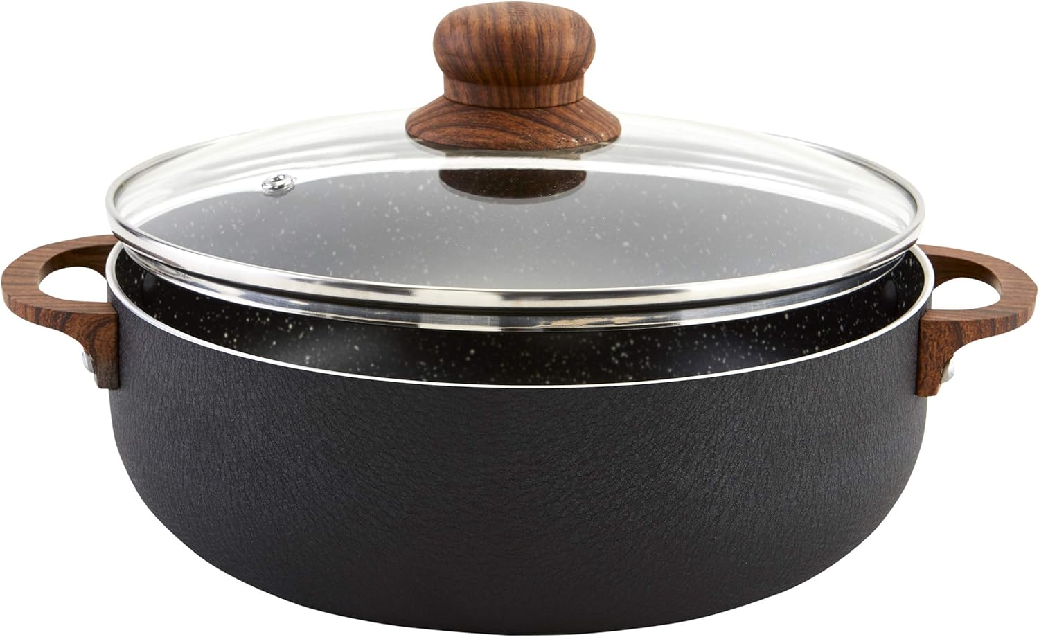 IMUSA USA Black 4.4Qt Stone Caldero with Woodlook Handles and Knob, 4.4 Quart