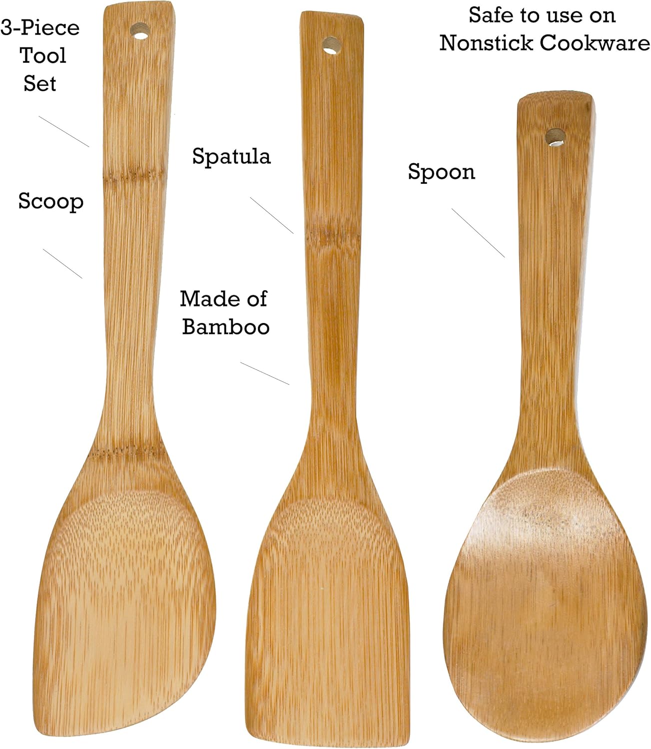 IMUSA USA Cookware Spoon Set 3-Piece, Bamboo