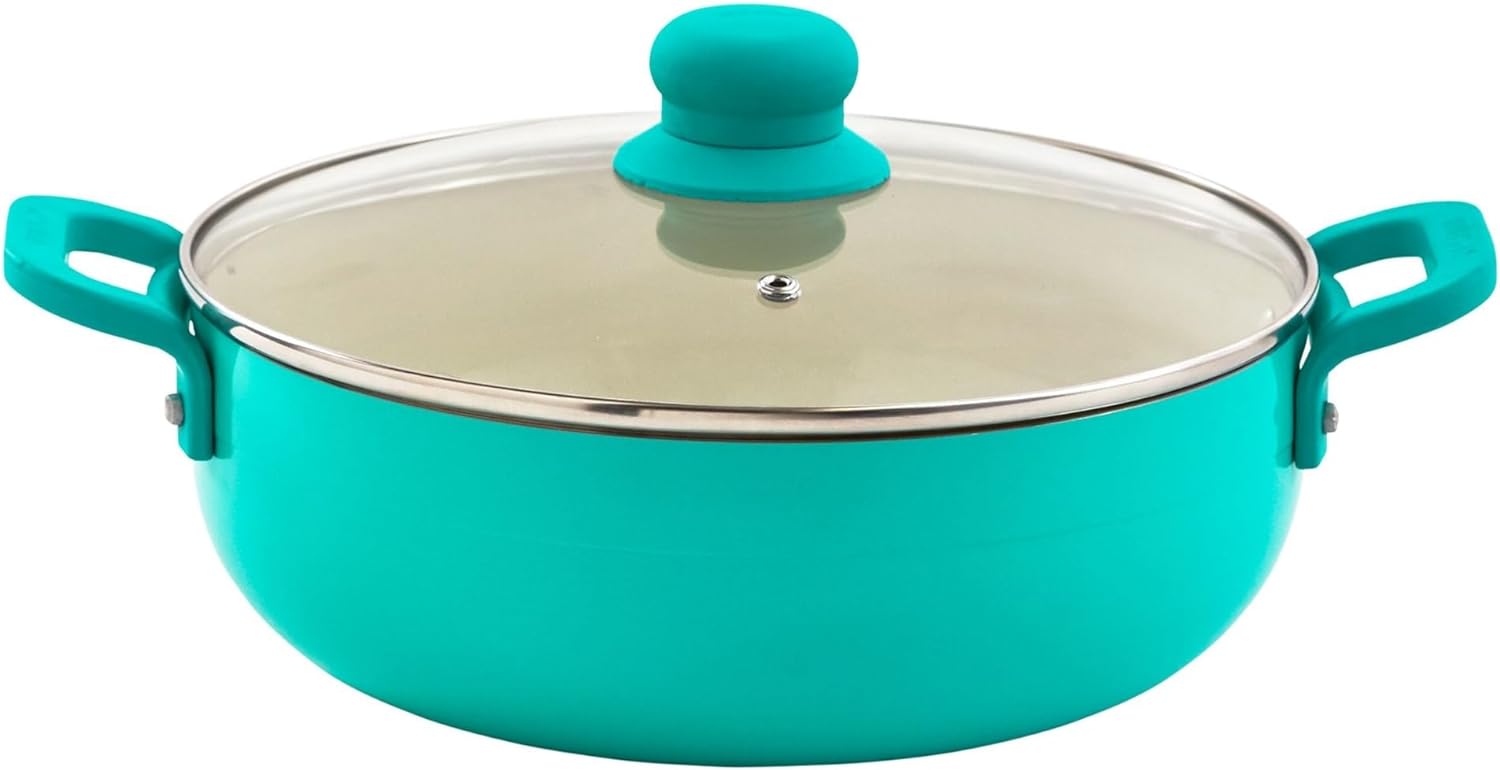 IMUSA USA, T Caldero (Dutch Oven) with Glass Lid Ceramic Interior 6.9-Quart, Teal