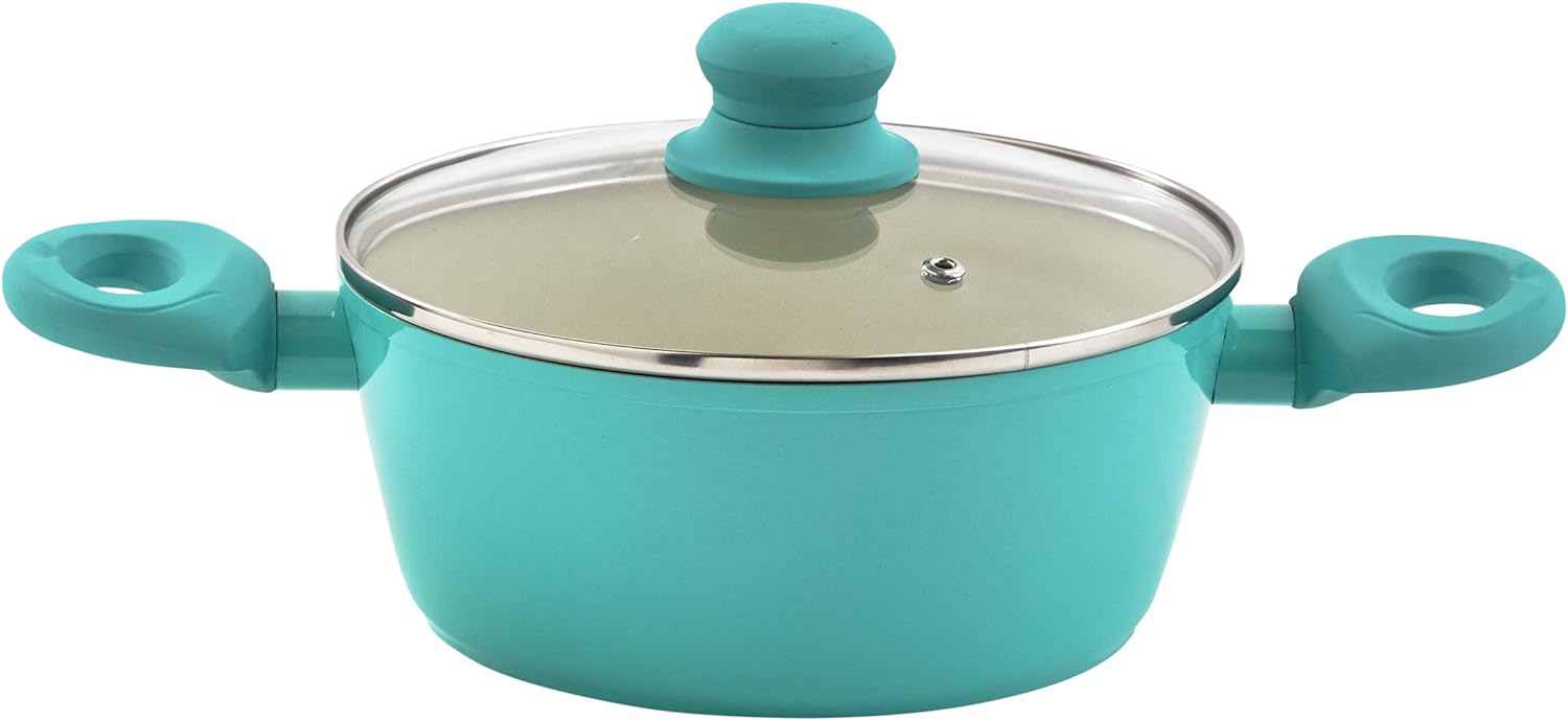 IMUSA USA Teal 3Qt Forged Dutch Oven with Glass Lid, 3 Quart