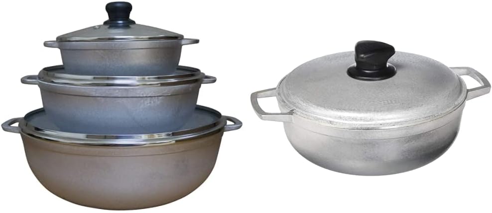 IMUSA USA Traditional Colombian Natural Caldero Glass Lid  Steam Vent 3-Piece (1.4/3.4/6.6) Quart, Silver (Dutch Oven Set)  GAU-80503 2.6Qt Traditional Colombian Caldero (Dutch Oven), Silver