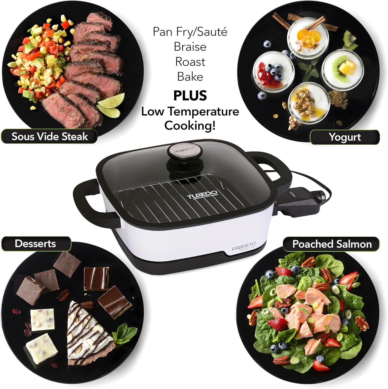 Presto 07118 Tuxedo Precision Multi-Cooker Digital Skillet, 12, White