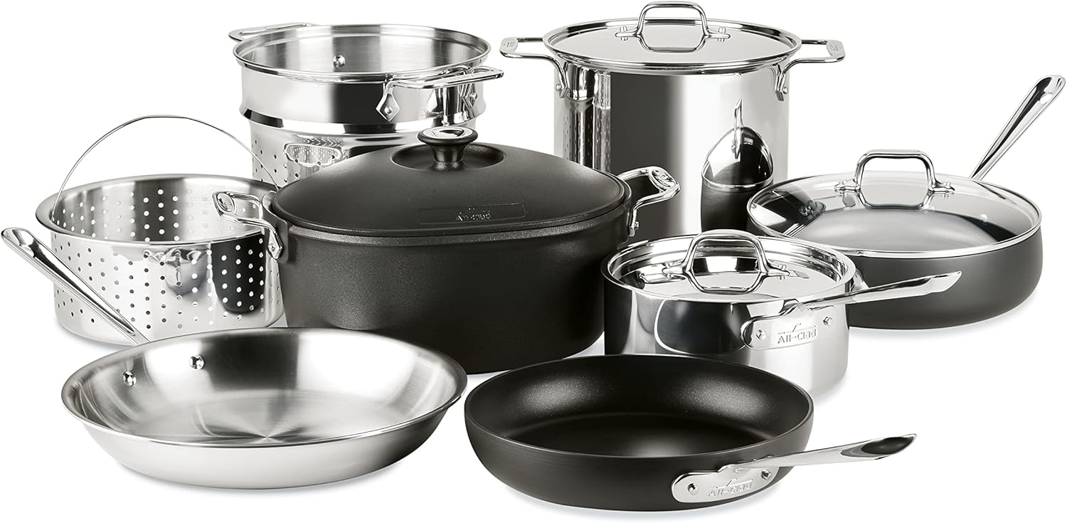 All-Clad Multi Material Cookware Set, 12-Piece, Silver and Black