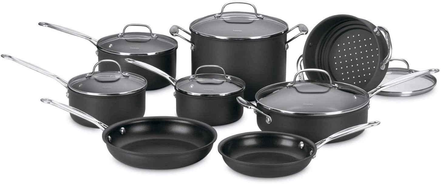 Cuisinart 14-Piece Cookware Set, Chefs Classic NonStick Hard Anodized, Gray, 66-14N