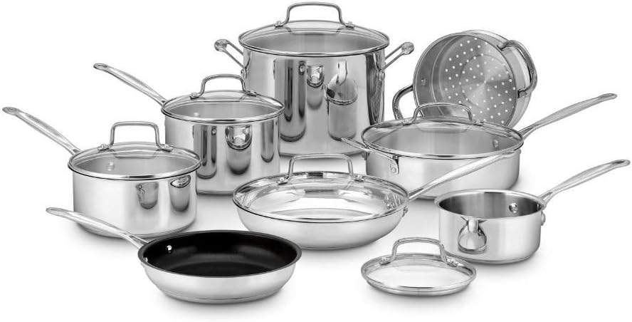 Cuisinart 14-Piece Cookware Set, Chefs Classic Stainless Steel Collection, 77-14N