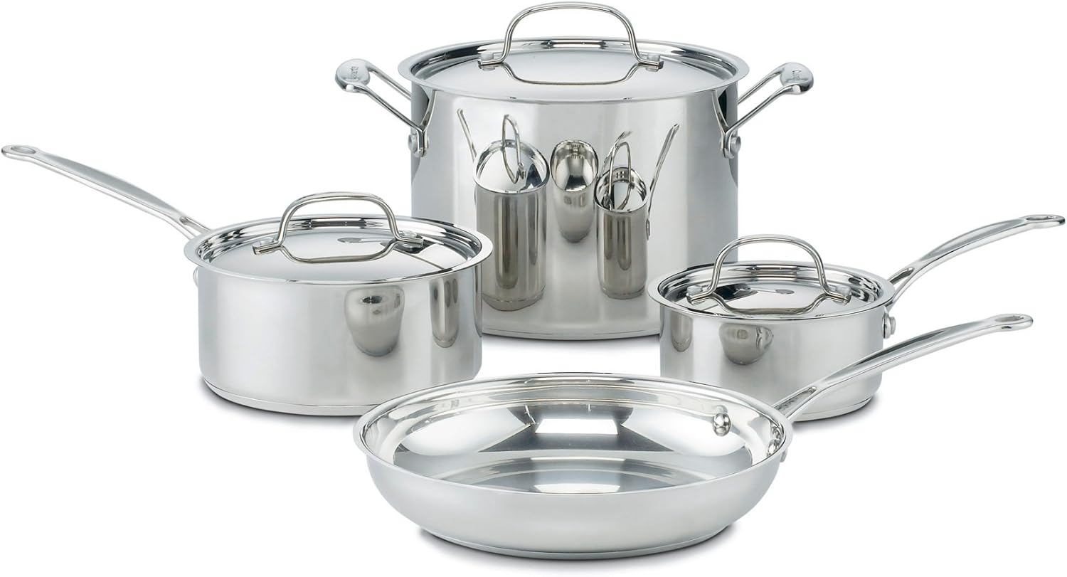 Cuisinart 7-Piece Cookware Set, Chefs Classic Stainless Steel Collection, 77-7P1