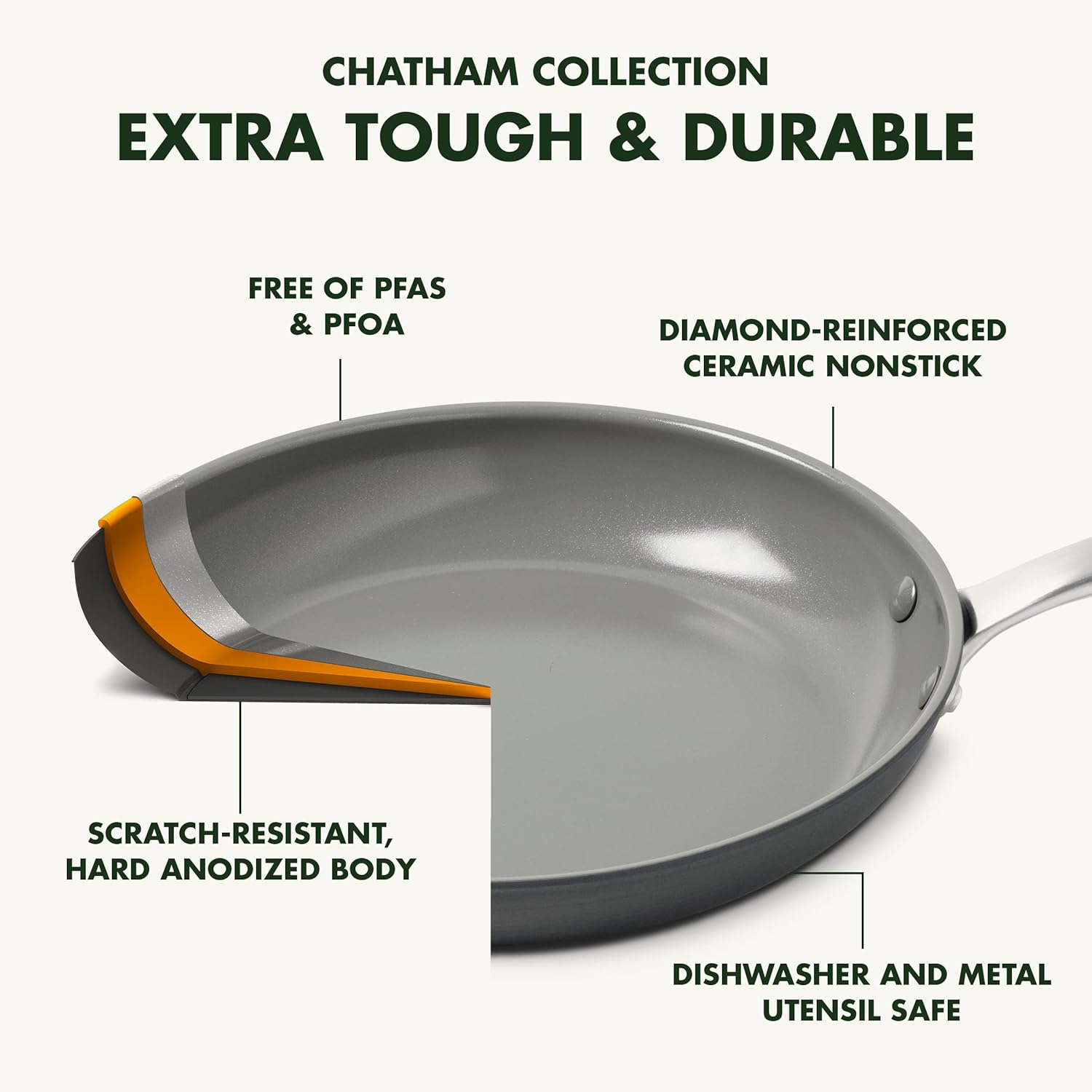 GreenPan Chatham Hard Anodized Healthy Ceramic Nonstick, 10 Frying Pan Skillet, PFAS-Free, Dishwasher Safe, Oven Safe, Gray