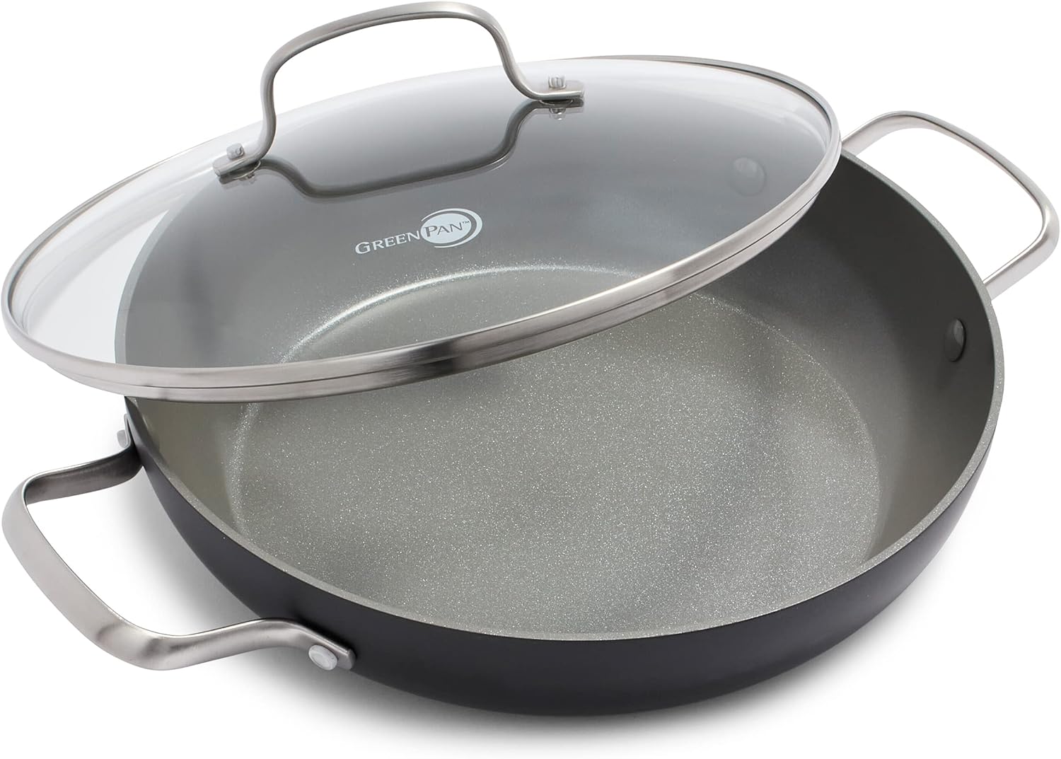 GreenPan Chatham Hard Anodized Healthy Ceramic Nonstick, 11 Everyday Frying Pan Skillet with 2 Handles and Lid, PFAS-Free, Dishwasher Safe, Oven Safe, Gray