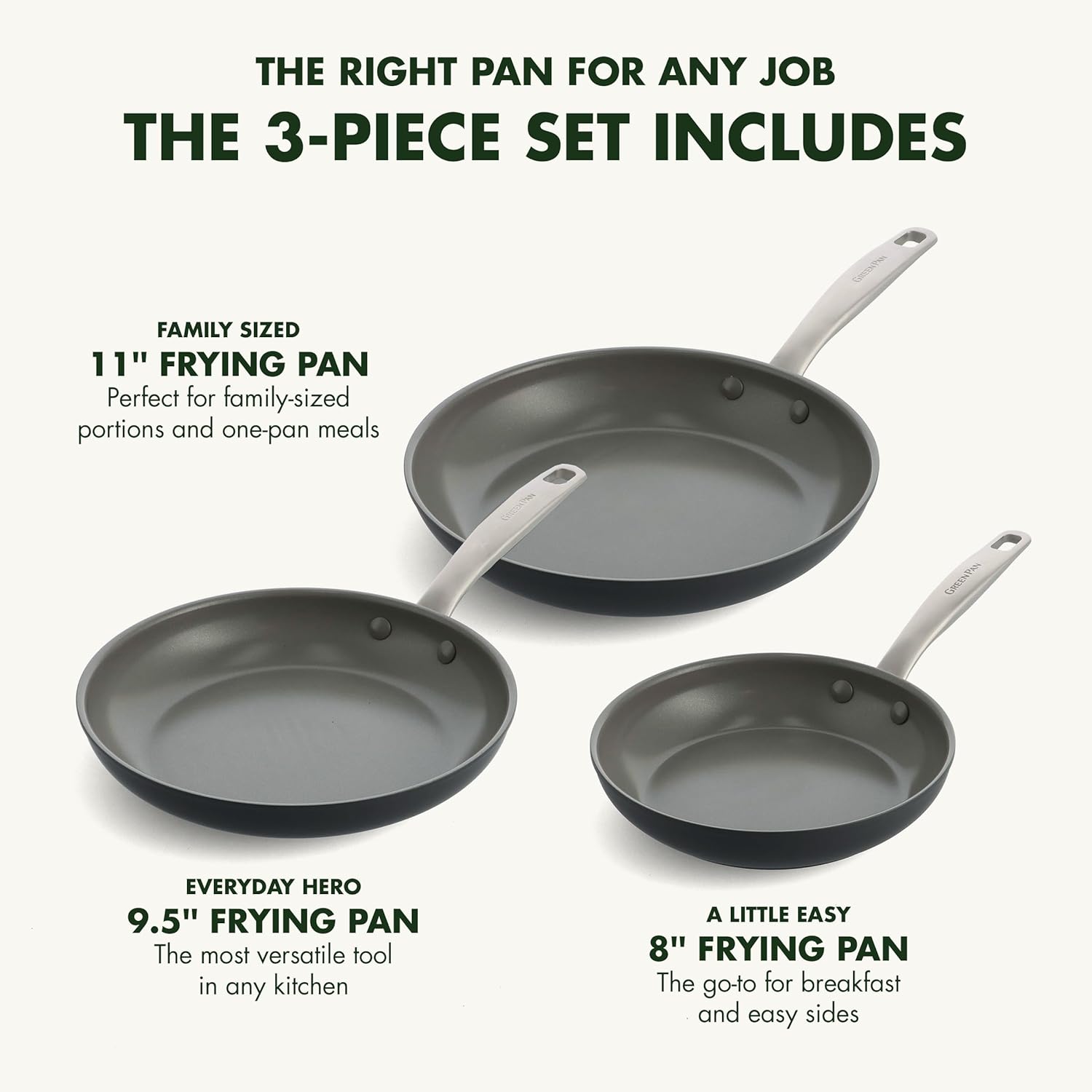 GreenPan Chatham Hard Anodized Healthy Ceramic Nonstick 8 and 10 Frying Pan Skillet Set, Omelette and Egg Pan, PFAS-Free, Dishwasher Safe, Oven Safe, Gray