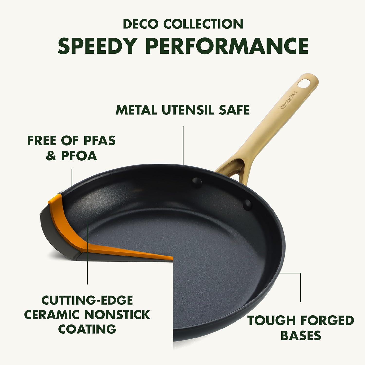 GreenPan Deco Hard Anodized Healthy Ceramic Nonstick 12” Saute Pan with Lid, Gold-Tone Stainless Steel Handle, Durable, Scratch Resistant, Dishwasher  Oven Safe, PFAS-Free, Black