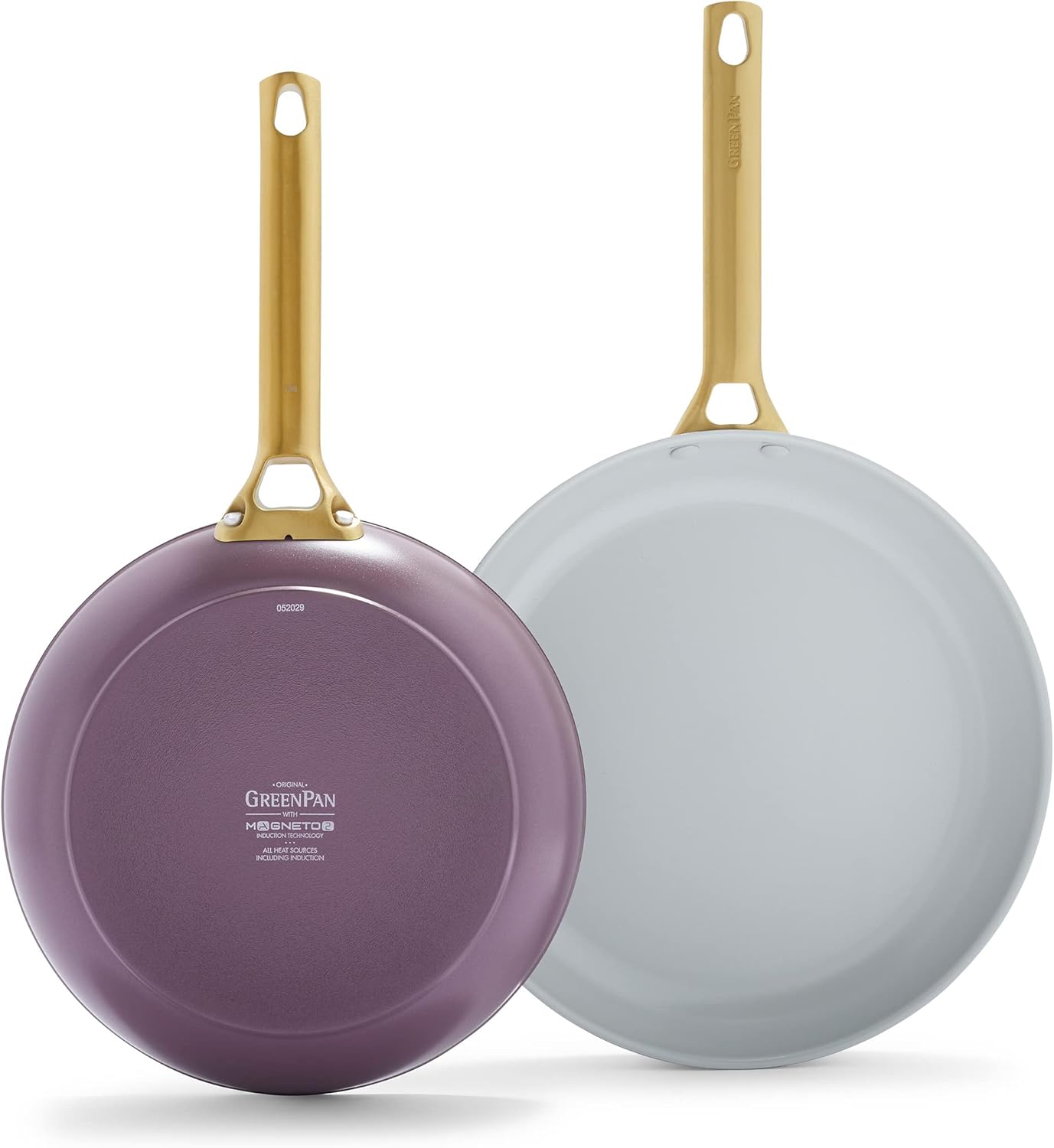 GreenPan Reserve Hard Anodized Healthy Ceramic Nonstick 10 and 12 Frying Pan Skillet Set, Gold Handle, Induction, PFAS-Free, Dishwasher Safe, Oven Safe, Purple