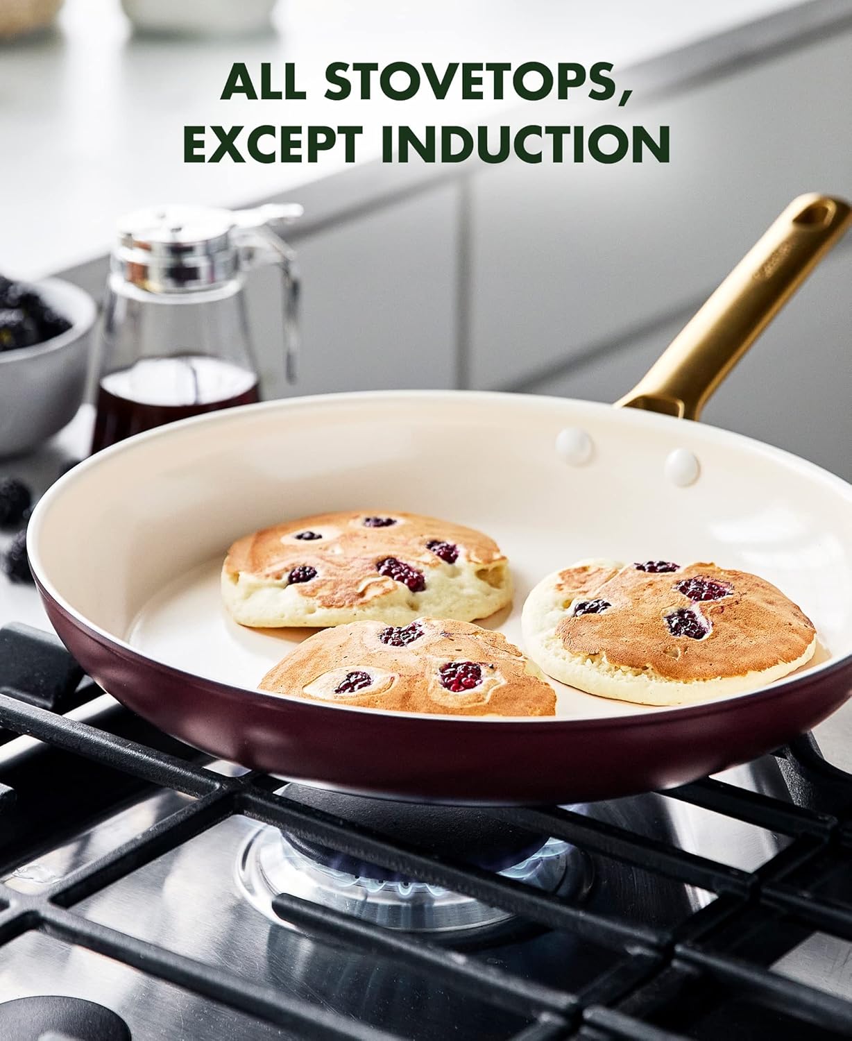 GreenPan Reserve Hard Anodized Healthy Ceramic Nonstick 10 and 12 Frying Pan Skillet Set, Gold Handle, PFAS-Free, Dishwasher Safe, Oven Safe, Merlot Purple