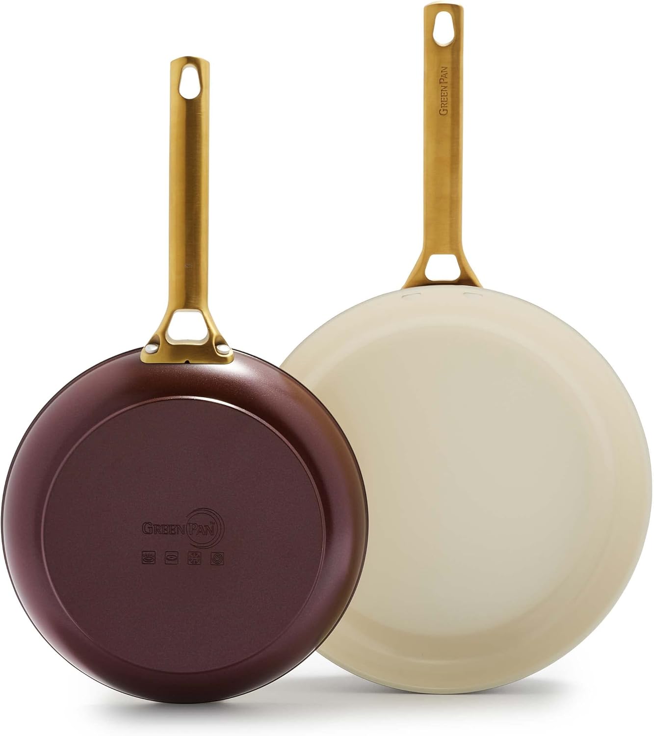 GreenPan Reserve Hard Anodized Healthy Ceramic Nonstick 10 and 12 Frying Pan Skillet Set, Gold Handle, PFAS-Free, Dishwasher Safe, Oven Safe, Merlot Purple