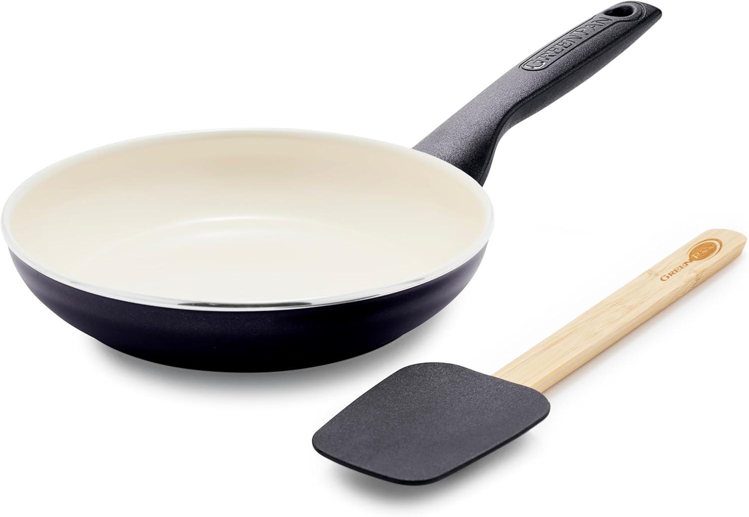 GreenPan Rio Healthy Ceramic Nonstick 8 Frying Pan Skillet and Silicone Spatula Set, Soft Grip Handle, Breaktfast Meal Set, PFAS-Free, Dishwasher Safe, Oven Safe, Black