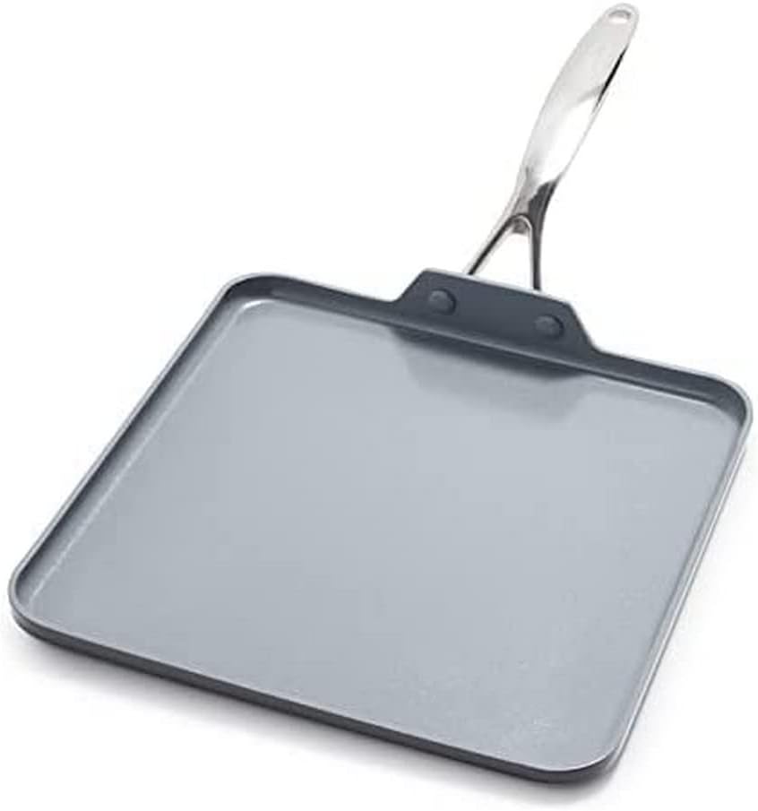 GreenPan Valencia Pro Hard Anodized Healthy Ceramic Nonstick 10 and 12 Frying Pan Skillet Set, Gray  Valencia Pro Hard Anodized Healthy Ceramic Nonstick 11 Griddle Pan, Gray