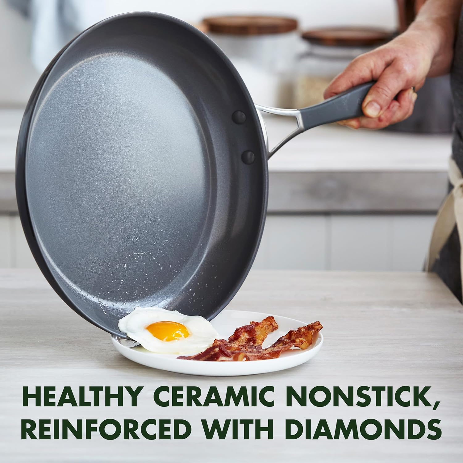 GreenPan York Hard Anodized Healthy Ceramic Nonstick 8 and 10 Frying Pan Skillet Set, Durable Forged Base, Scratch Resistant, Ergonomically Designed Silicone-Wrapped Handles, PFAS-Free, Gray