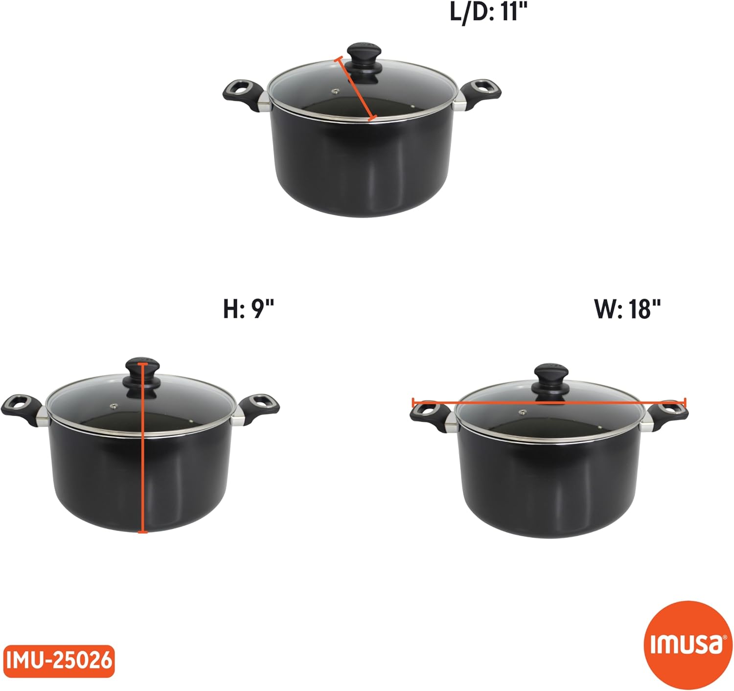 IMUSA 10.0qt Bistro Aluminum Nonstick Dutch Oven with Glass Lid and Cool Touch Handles