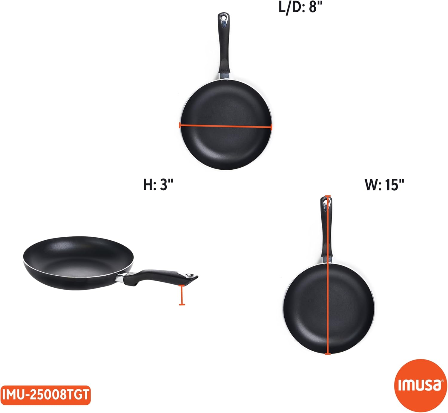 IMUSA 8in Bistro Aluminum Nonstick Fry Pan with Cool Touch Handle, Black