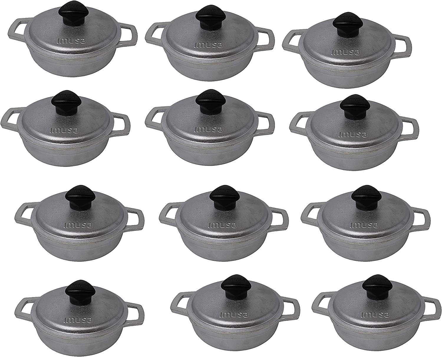 IMUSA USA (12 PACK) 0.7Qt Traditional Colombian Mini Caldero (Dutch Oven) for Cooking and Serving, 0.7 Quart, Silver (GAU-80560KIT)