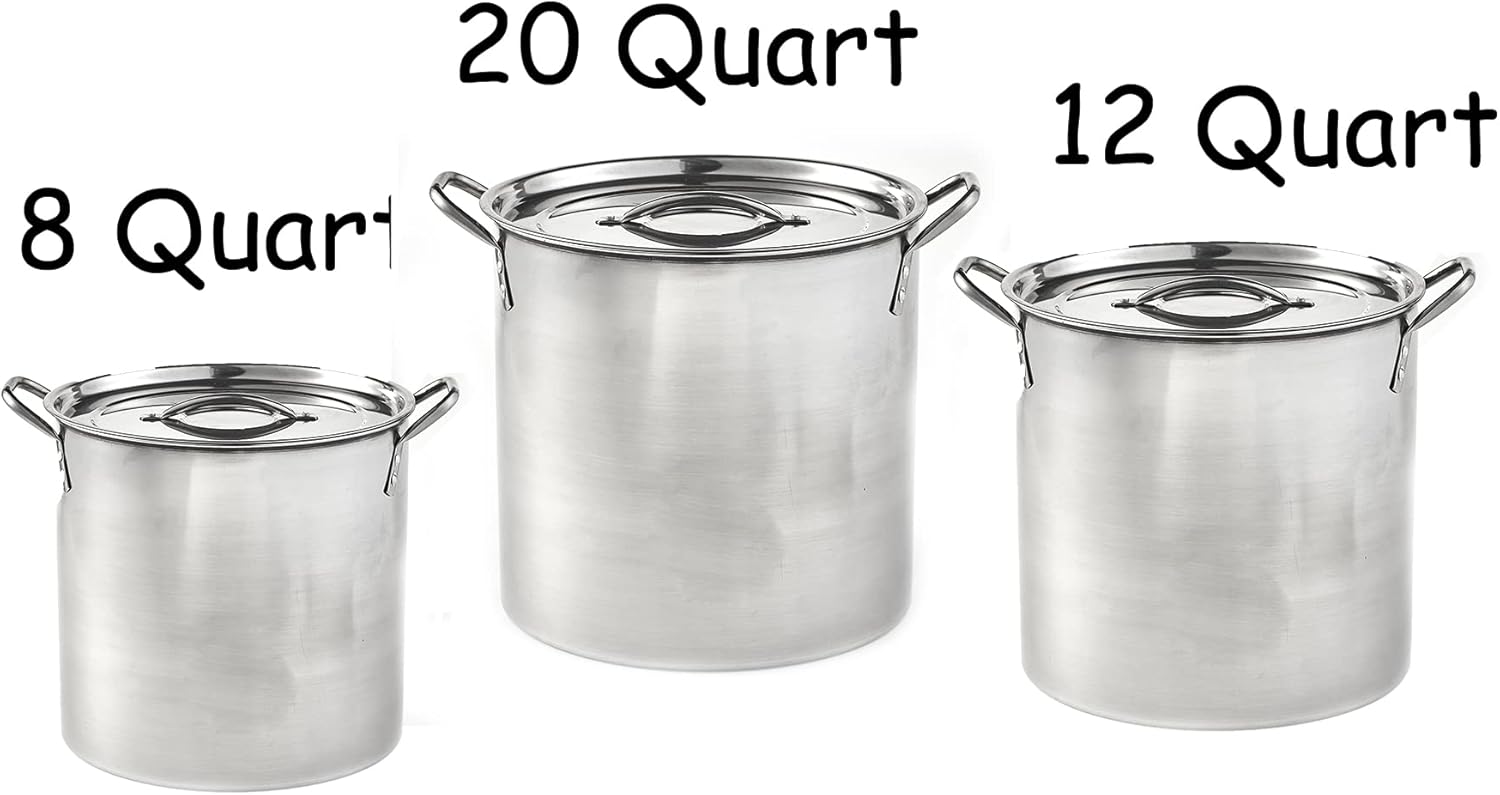 IMUSA USA 3 Piece Stainless Steel Stock Pot Set with Lids: Set Includes (8, 12, 20 Quart), Silver