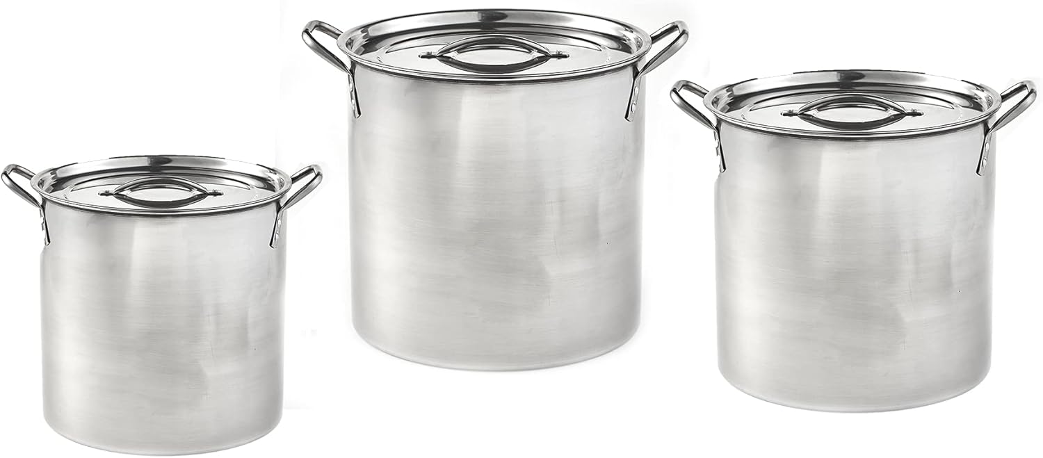 IMUSA USA 3 Piece Stainless Steel Stock Pot Set with Lids: Set Includes (8, 12, 20 Quart), Silver