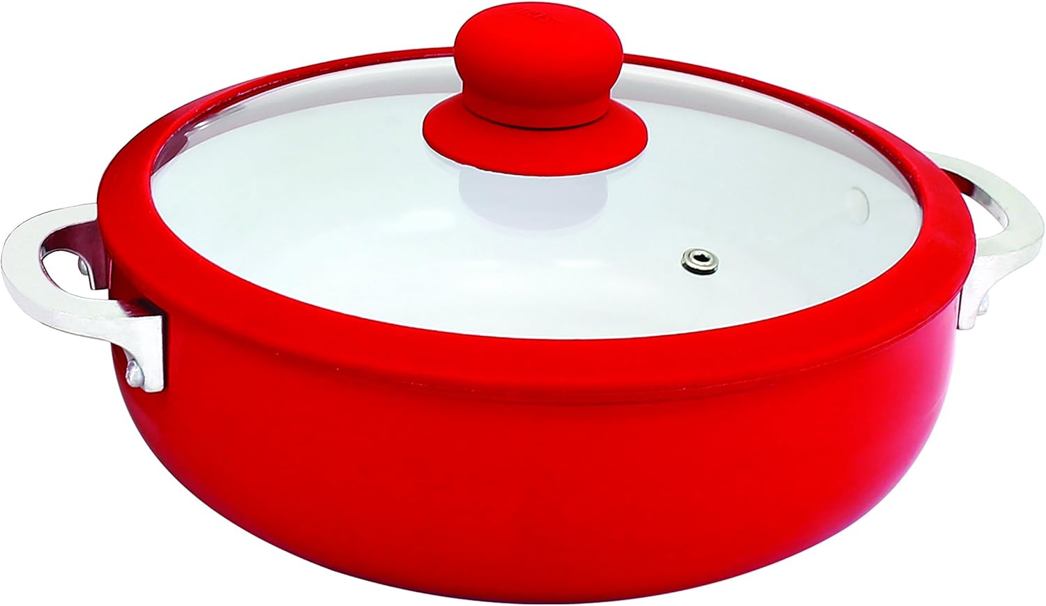 IMUSA USA 3.2Qt Red Ceramic Nonstick Caldero (Dutch Oven) with Silicone Rim  Glass Lid