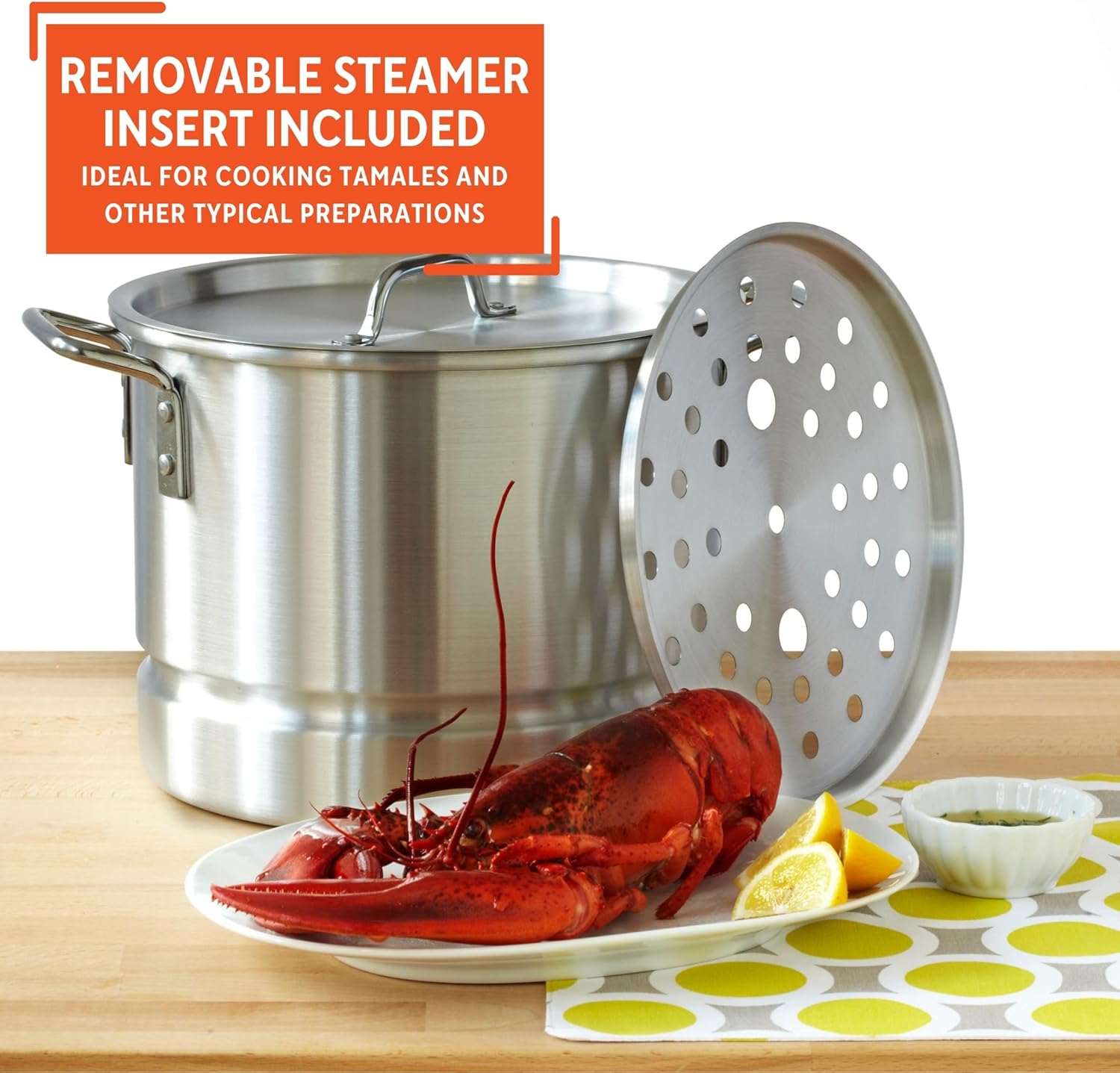 IMUSA USA 4PC Aluminum Set 16/20/24/32QT with Lid and Removable Steamer, 4 Piece, Silver