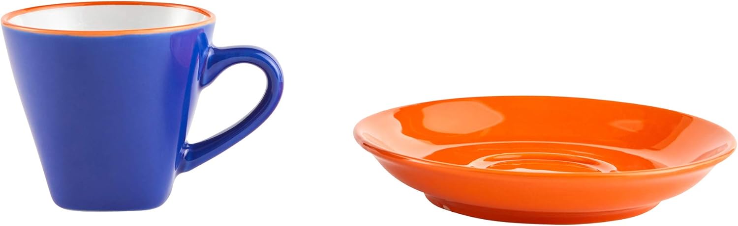 IMUSA USA Blue, 8 Piece 3oz Colorful Espresso Cups with Saucers, Orange