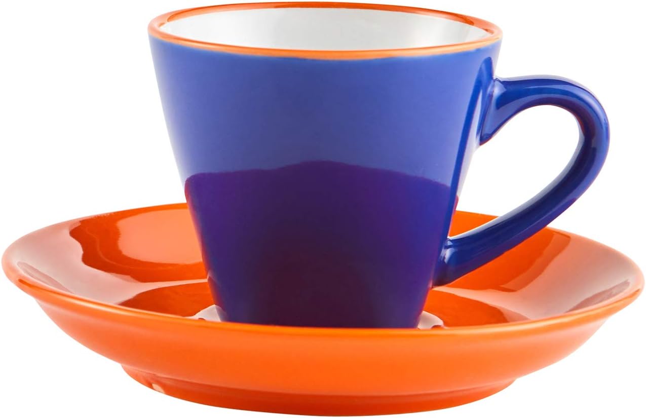 IMUSA USA Blue, 8 Piece 3oz Colorful Espresso Cups with Saucers, Orange