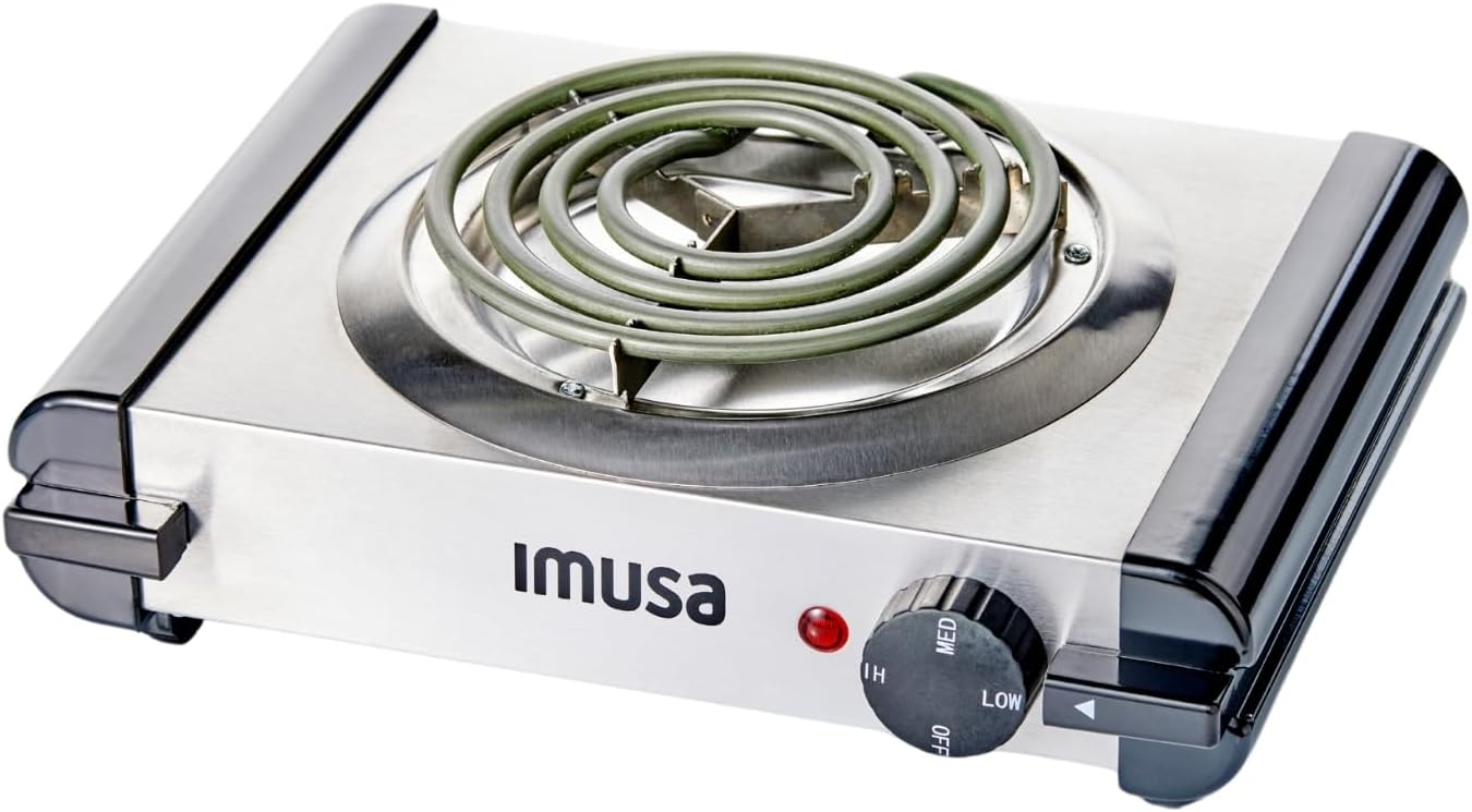 IMUSA USA GAU-80311 Electric Single Burner 1000-Watts, Stainless Steel, Silver