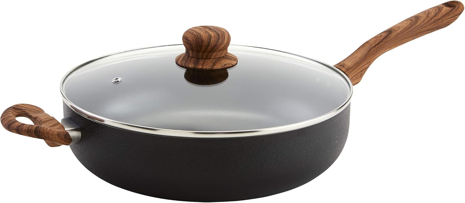 IMUSA USA IMU-91710 Black Stone Jumbo Cooker with Speckled Nonstick  Woodlook Handle/Knob 4-Quart, Wood Look