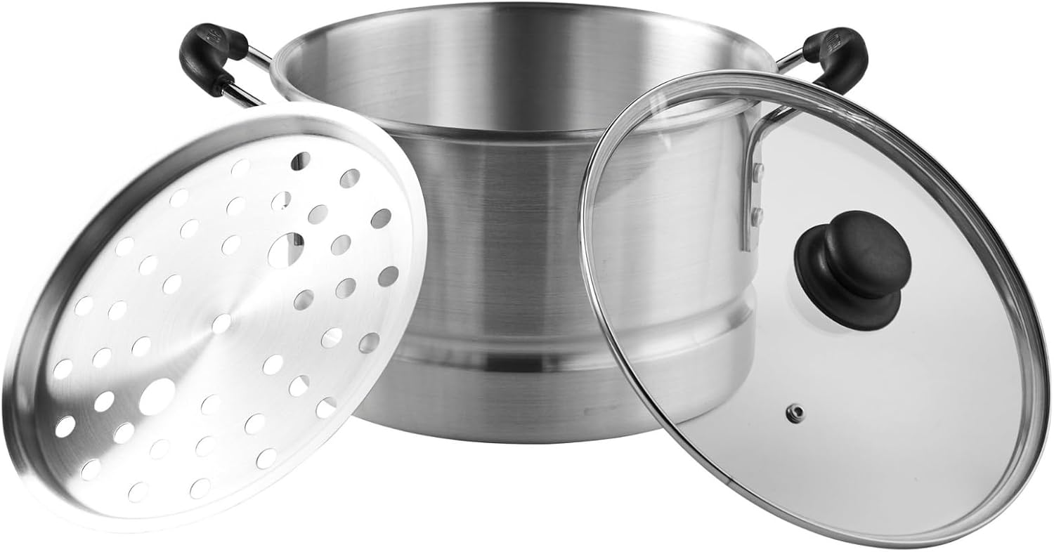 IMUSA USA MEXICANA-410 Aluminum Steamer with Glass Lid 10-Quart, Silver, 10Qt