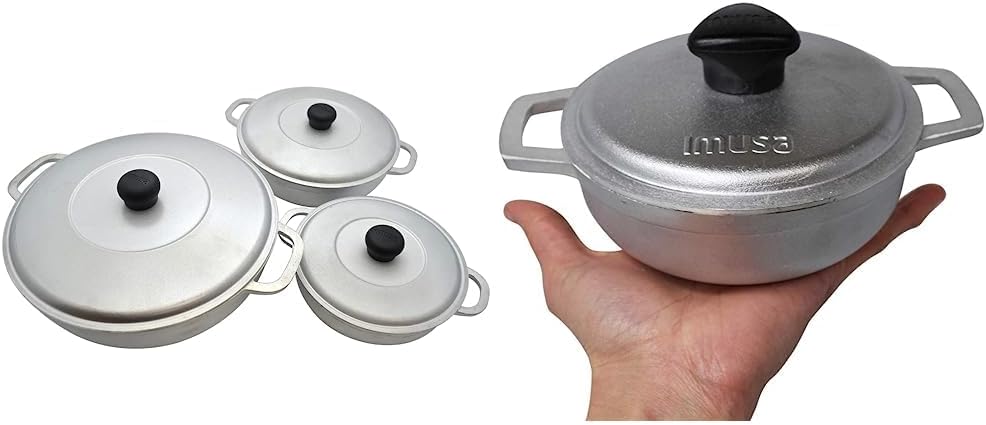 IMUSA USA Traditional Colombian Natural Caldero 3-Piece(1.5/3.5/7.0 Quart) Dutch Oven Set, Silver, Small