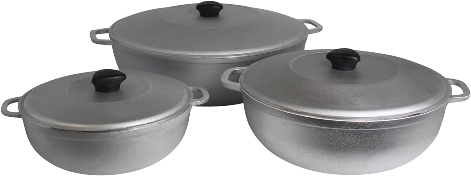 IMUSA USA Traditional Colombian Natural Caldero 3-Piece(1.5/3.5/7.0 Quart) Dutch Oven Set, Silver, Small