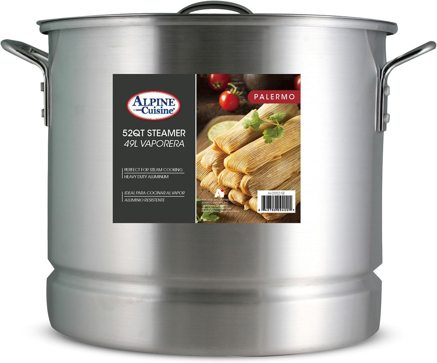 Alpine Cuisine Aluminum Steamer Stock Pot with Cooking Pot Lids 52 Quart | Durable Multi-Tier Steaming Large Capability | Ergonomically Designed Handles for Safety | Easy to Use  Effortless Clean