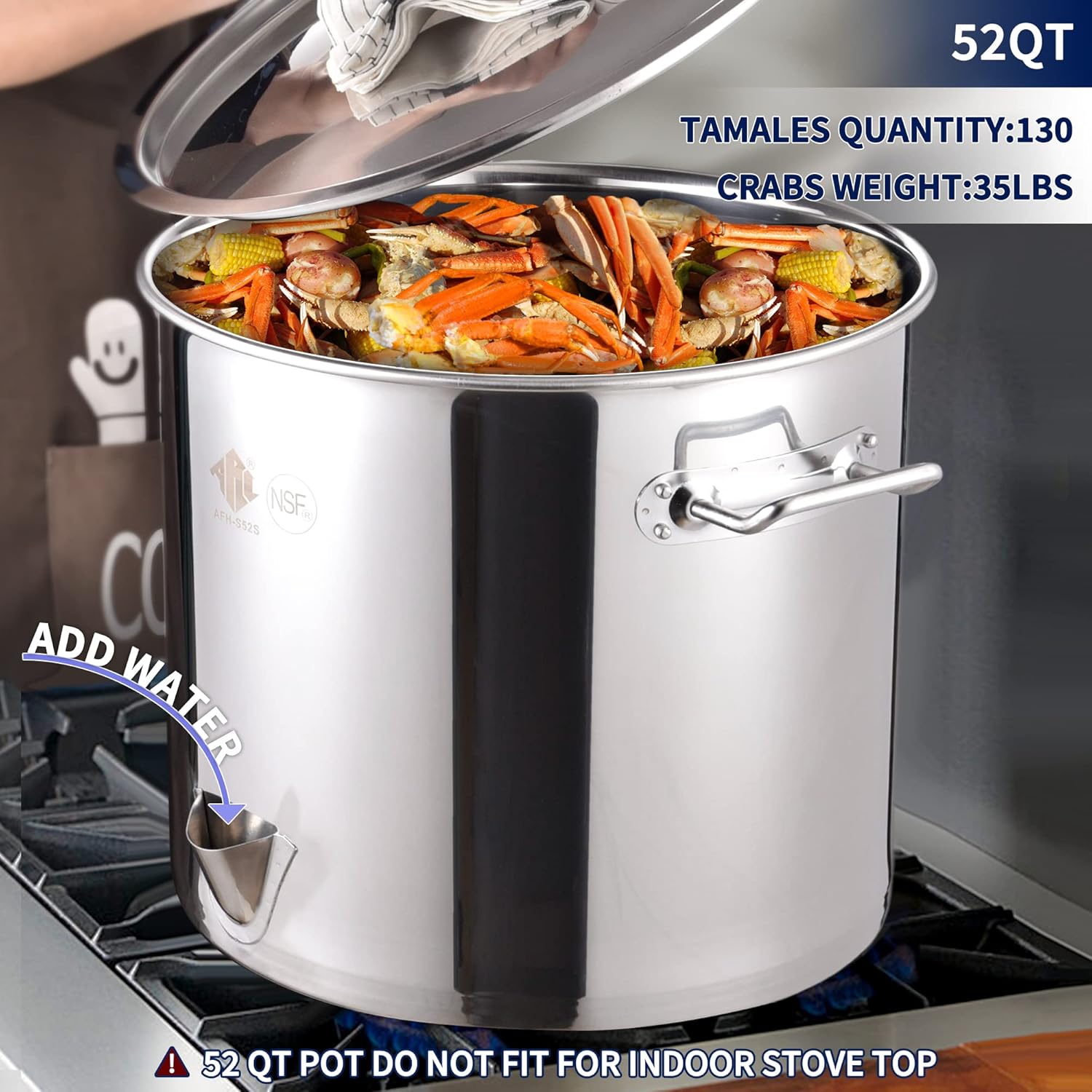 ARC 32QT Stainless Steel Tamale Steamer Pot w/Easy-fill Water Spout, Seafood Crab Steamer with Divider and Steamer Rack, 8 Gallon