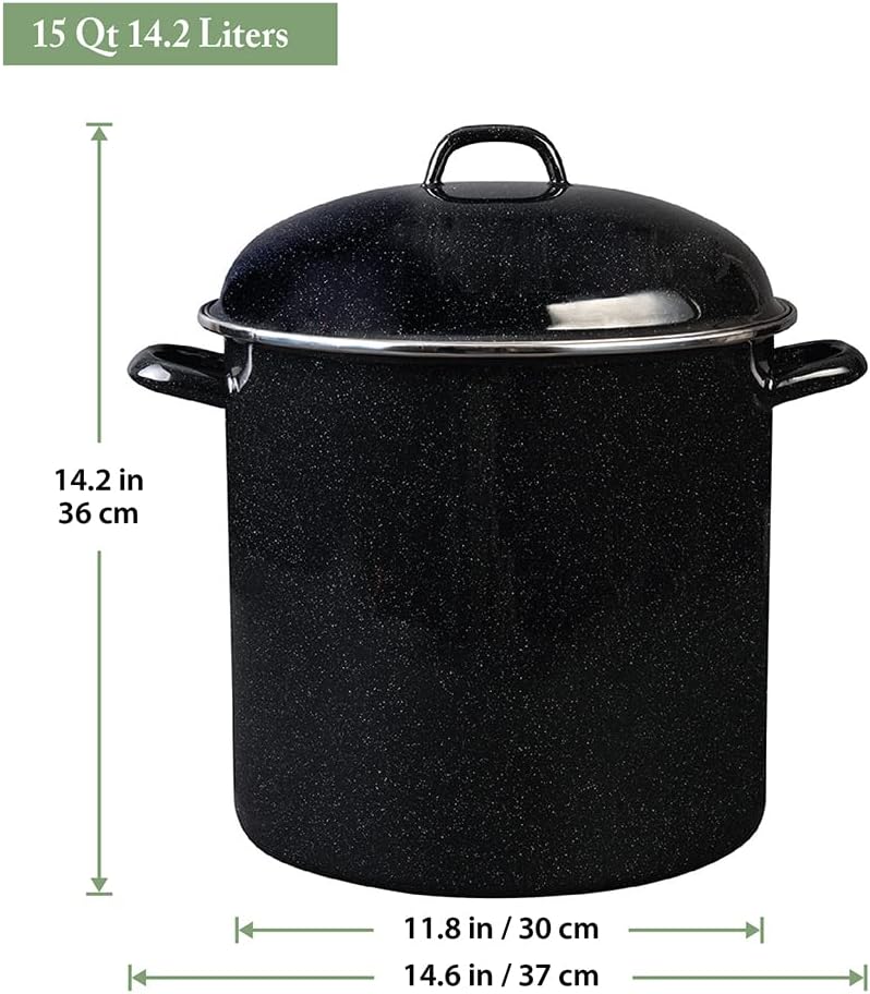 Granite Ware 15 Qt Heavy Gauge Seafood, Tamale, Steamer Pot with Lid and Trivet. (Speckled Black) Enamelware. Stainless Steel. Suitable for Cooktops, Oven to table. Dishwasher Safe.