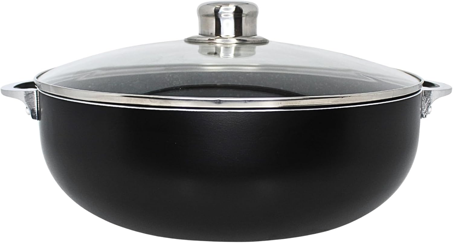 IMUSA 6.9Qt Bistro Ceramic Nonstick Caldero/Dutch Oven with Glass Lid, Black