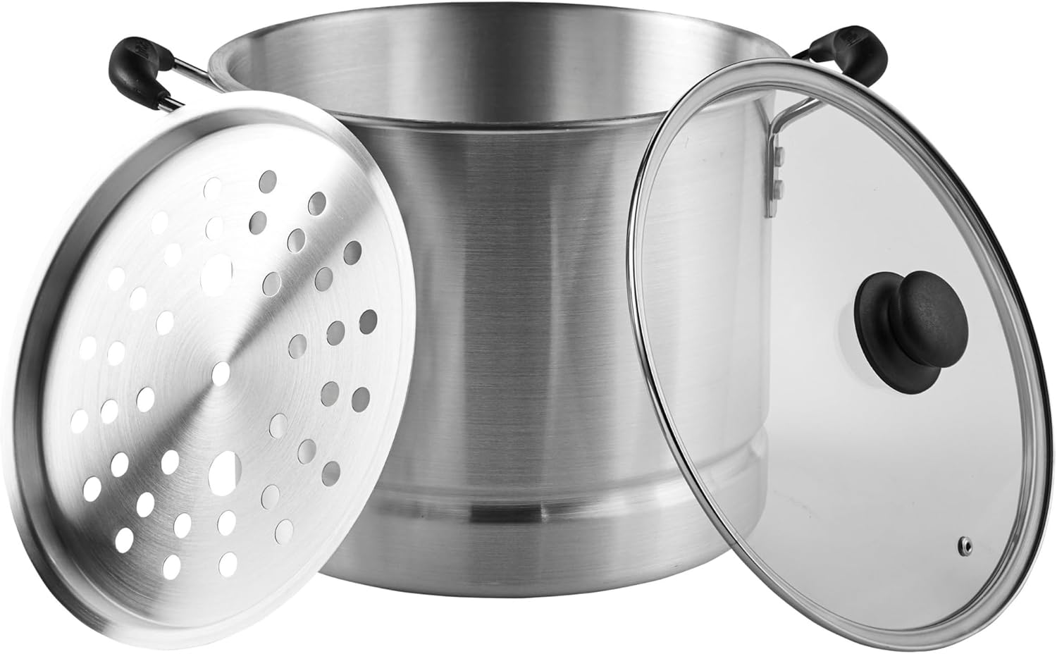 IMUSA USA Aluminum Steamer with Glass Lid Size 16-Quart, Silver