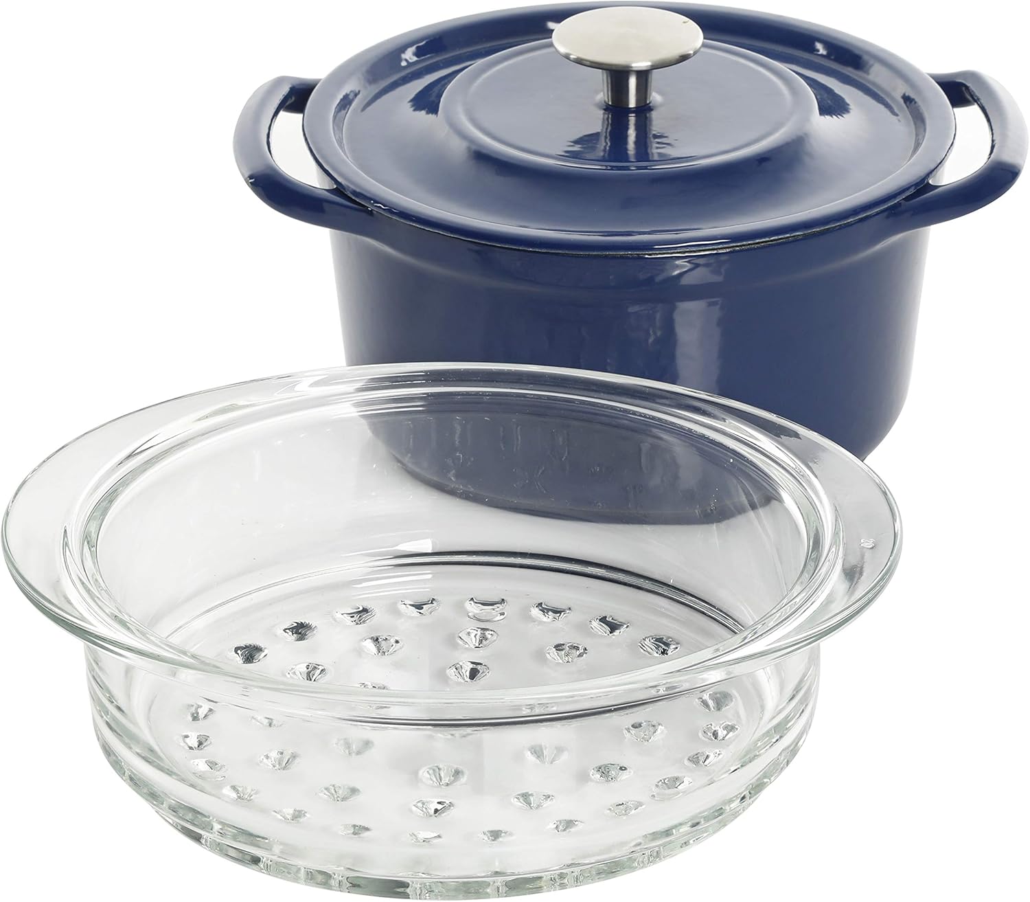 Kenmore Oak Park Cast Iron Dutch Oven with Lid and Steamer, 5-Quart, Blue